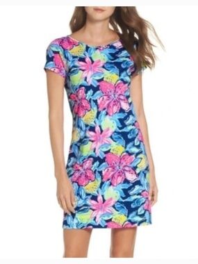 Lilly Pulitzer Small S Marlowe short sleeve dress blue pink capri soleil
